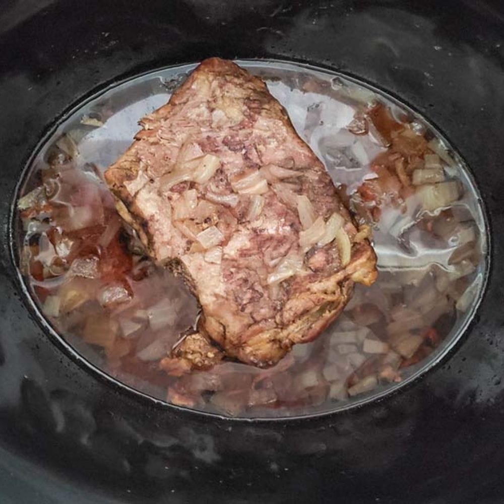 Process step 2, cooked slow cooker tri tip in a slow cooker