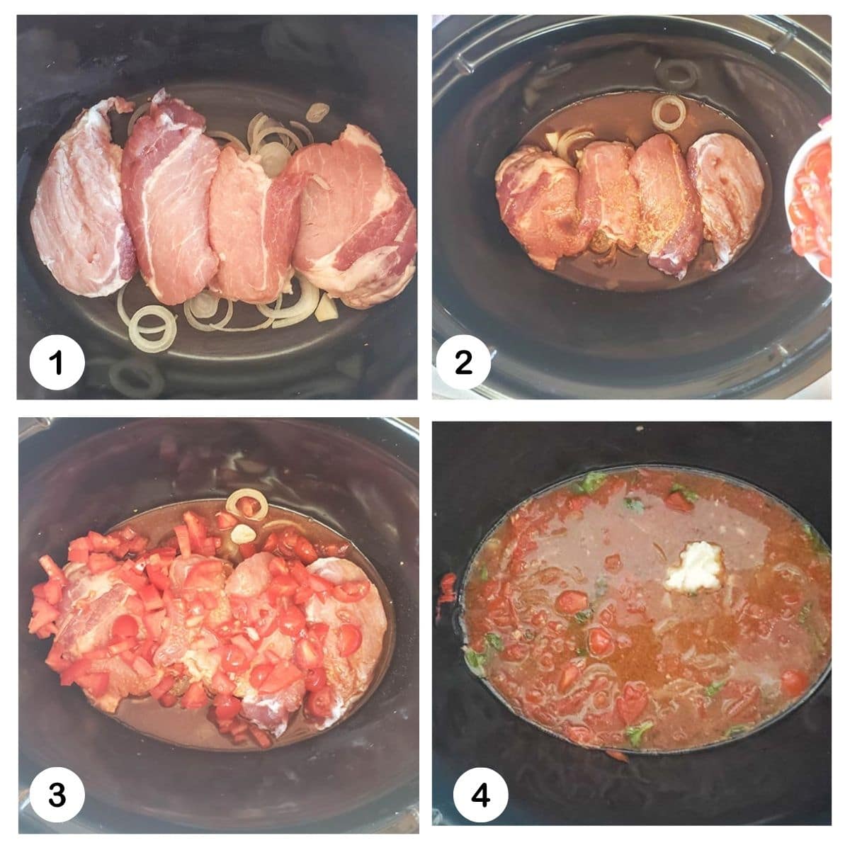 Step-by-step photos for making crockpot pork chops in a slow cooker