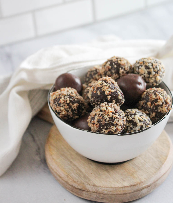 bourbon balls in a bowl