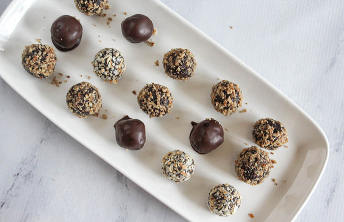 bourbon balls on a white plate