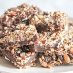 dark chocolate almond toffee on a plate