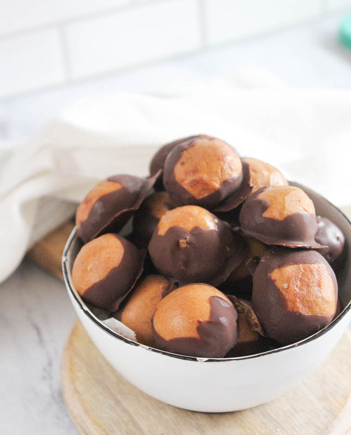 buckeye balls stacked in white bowl