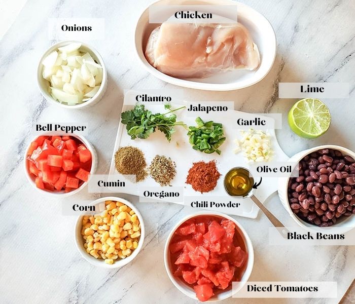 a photo of the ingredients for chicken tortilla soup