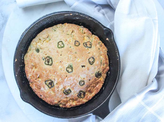 an overhead view of cooked air fryer cornbread