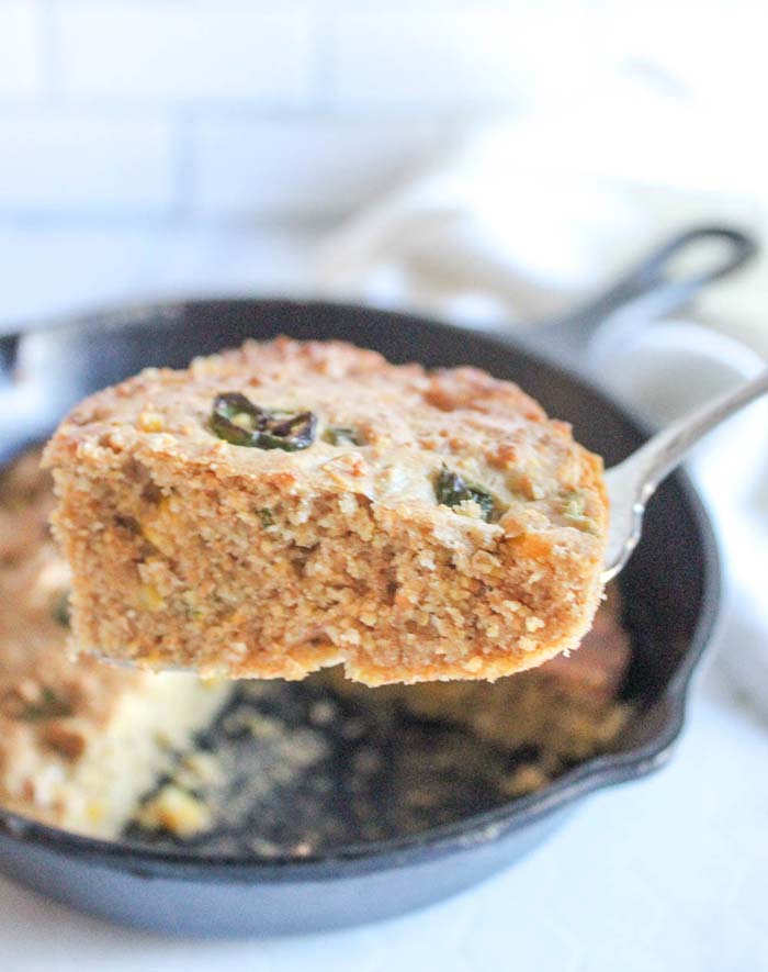 a slice of cornbread on a serving fork