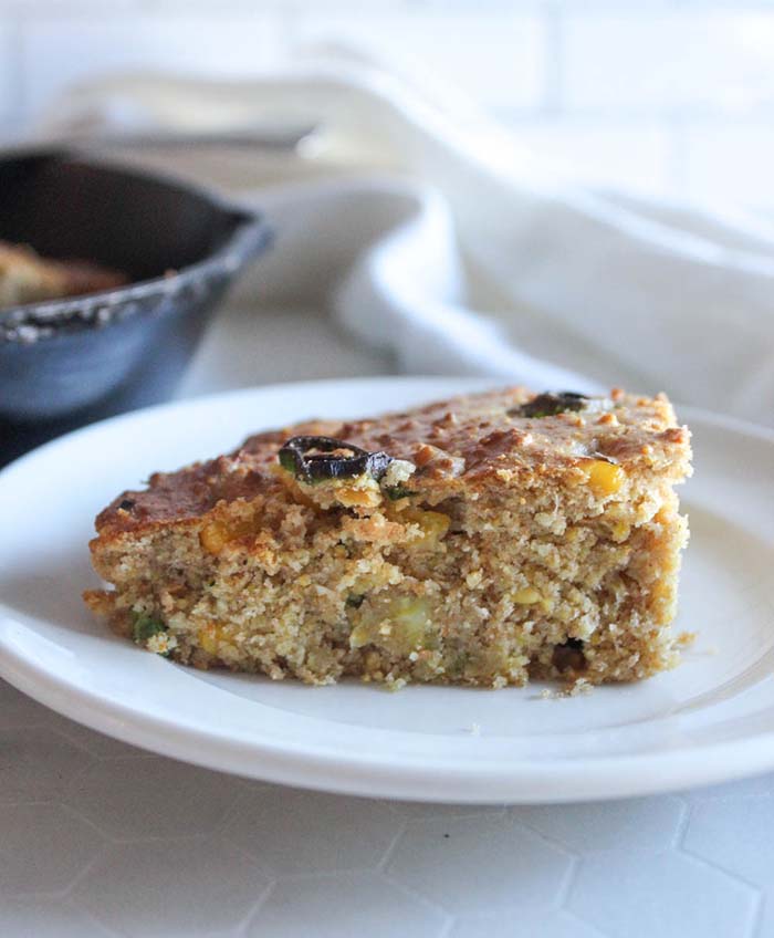 a slice of cornbread on a plate