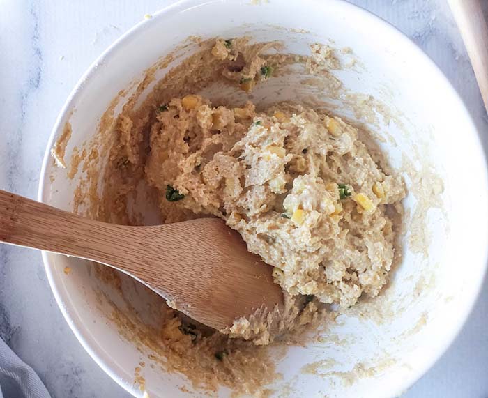 cornbread ingredients mixed together in a bowl