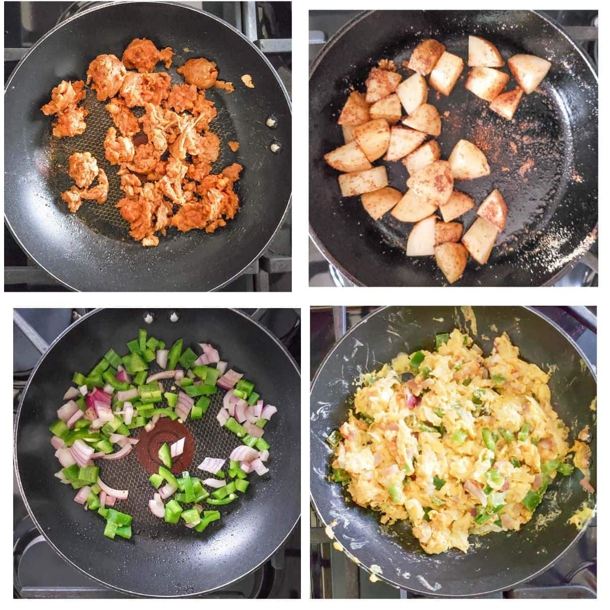 a collage of pictures showing the steps needed to make breakfast tacos 