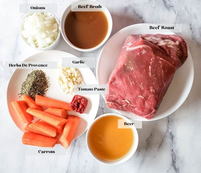 a picture of the ingredients for beer pot roast