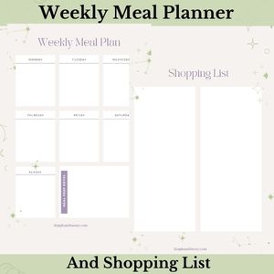 a picture of a meal planner and shopping list