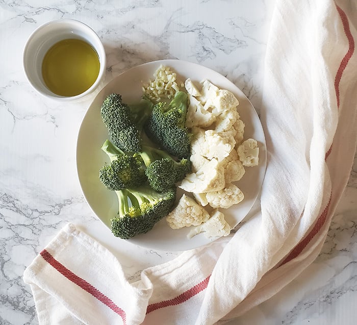 Ingredients for air fryer broccoli and cauliflower