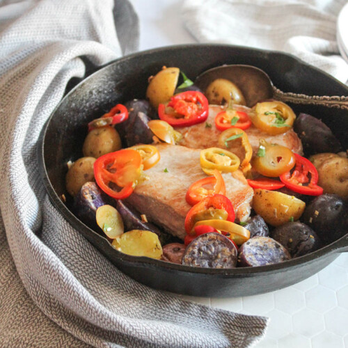 Pork Chops with Vinegar Peppers and Potatoes Recipe 5 Ingredients