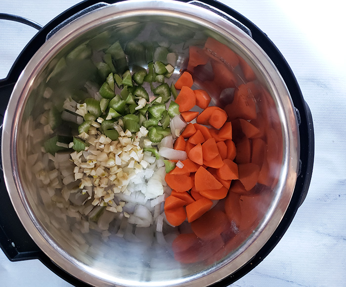 vegetables for the soup in an instant pot ready to cook