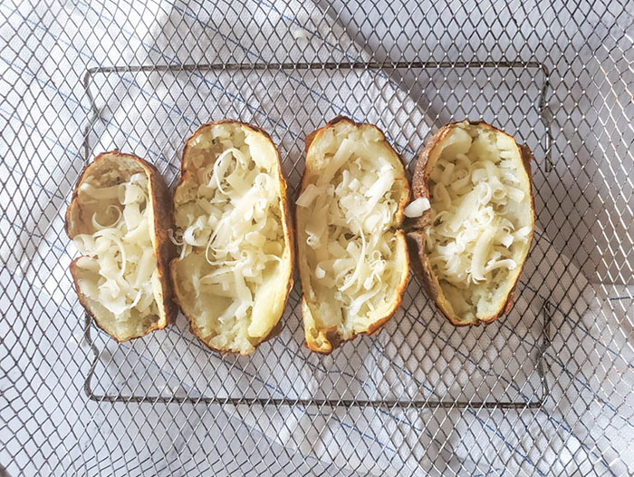 potato skins with shredded cheese not melted