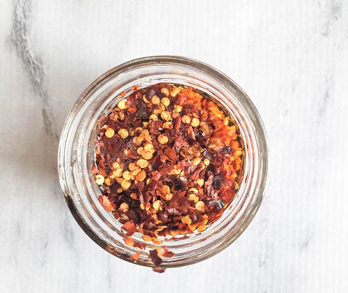 Overhead view of stir fry sauce in a jar