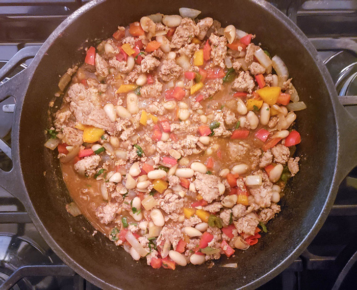 turkey chili soup in pan cooked