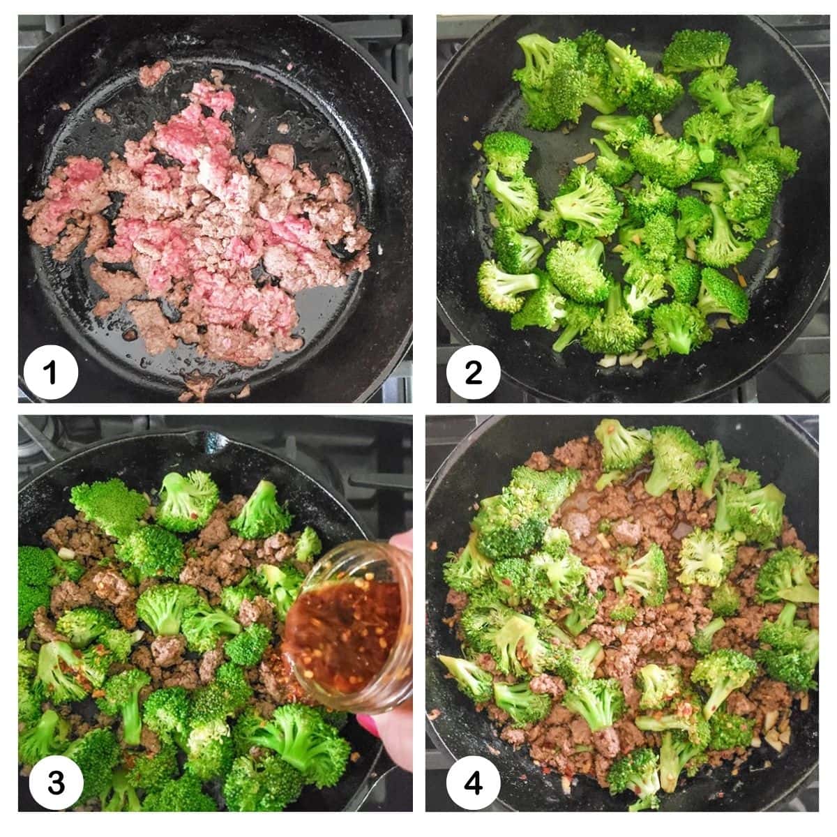 photos of steps to make ground beef and broccoli