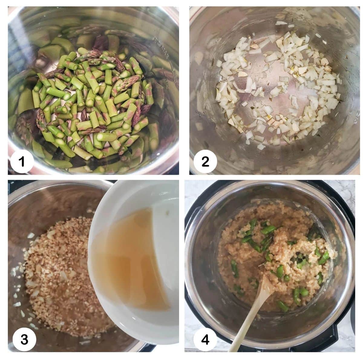 a photo showing the steps needed to make instant pot risotto