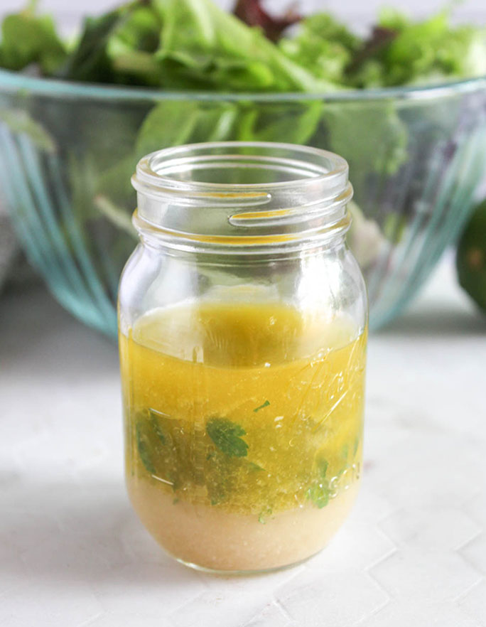 cilantro lime dressing in a jar