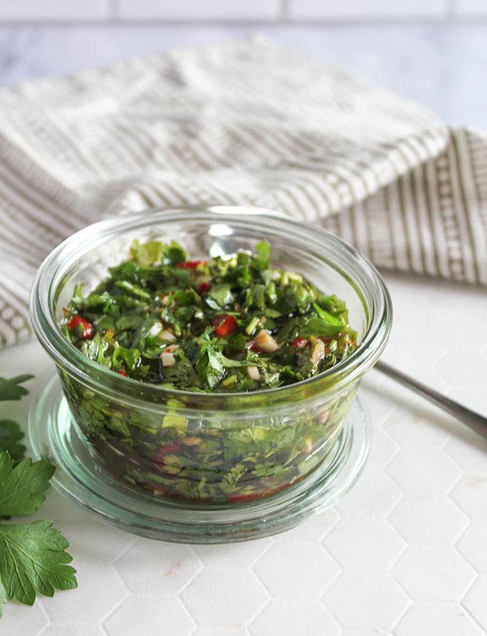 chimichurri sauce in a jar