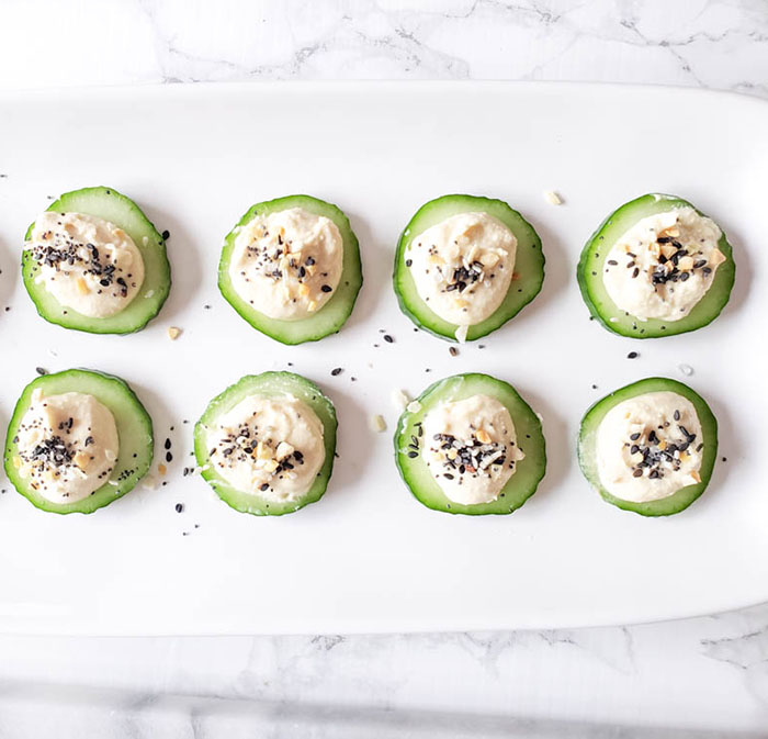 cucumbers on a serving dish overhead