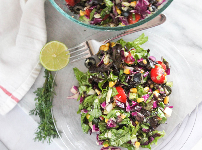 overhead view of Mexican chopped salad on a plate