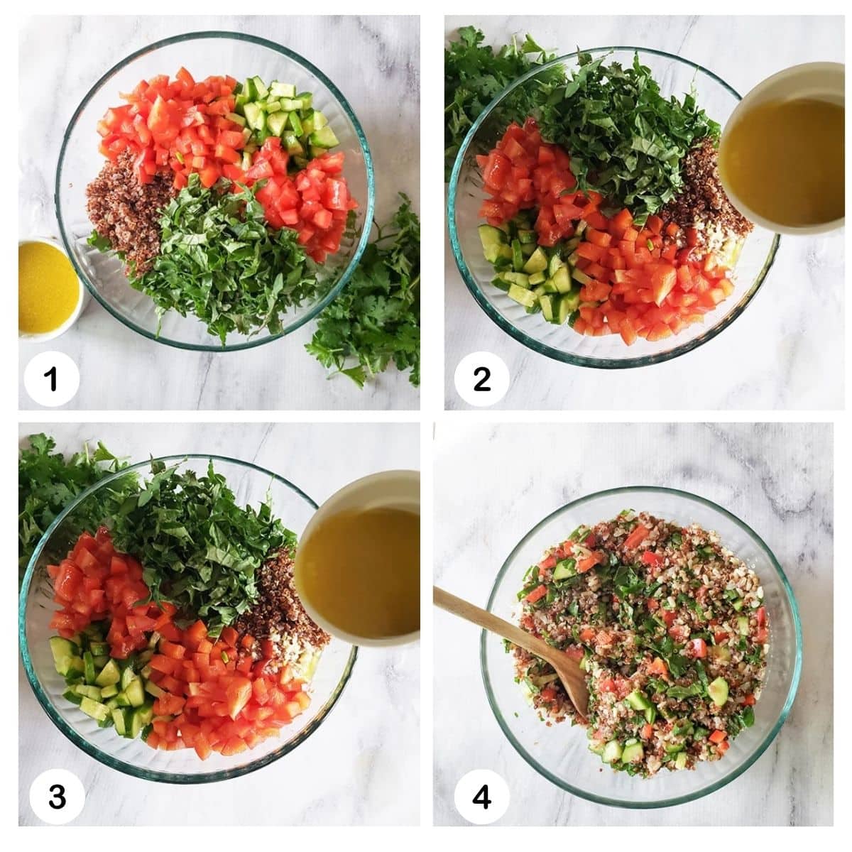 a collage of photos showing the steps to make costco salad
