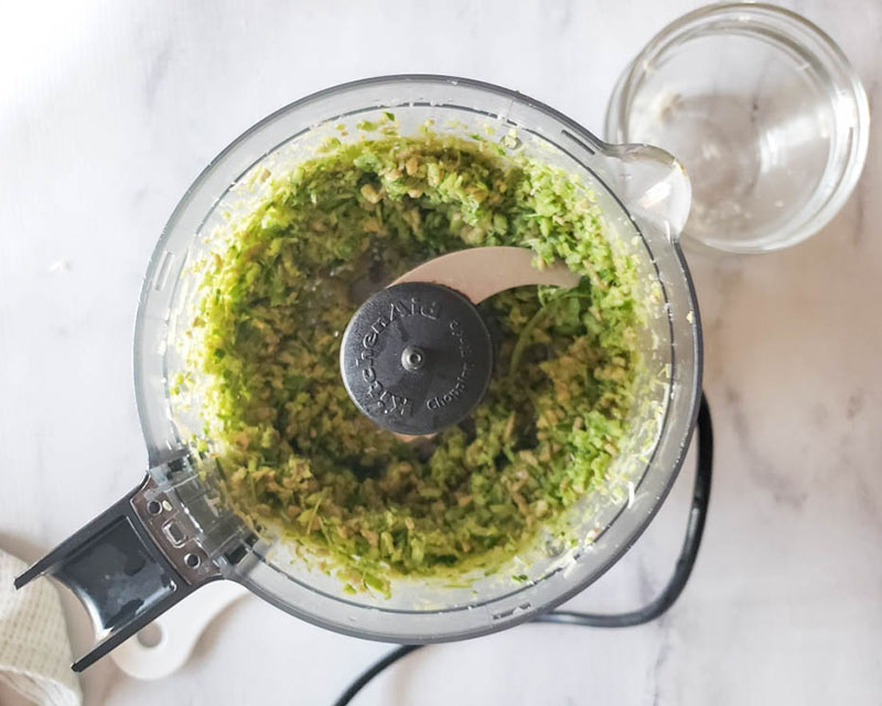 Step 2 garlic scape pesto chopped in food processor