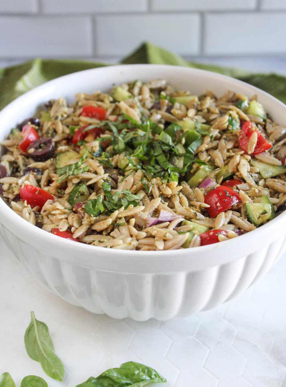 Pesto Orzo in a bowl