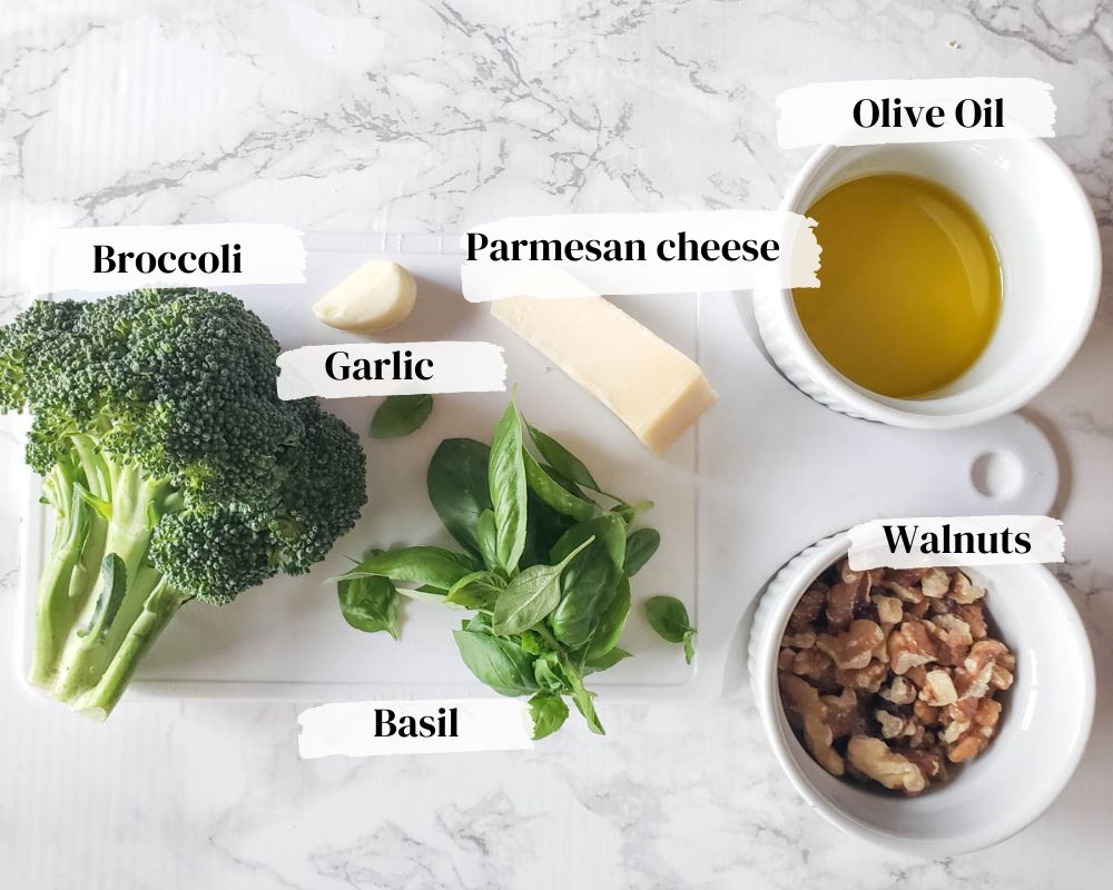 a picture of broccoli pesto ingredients