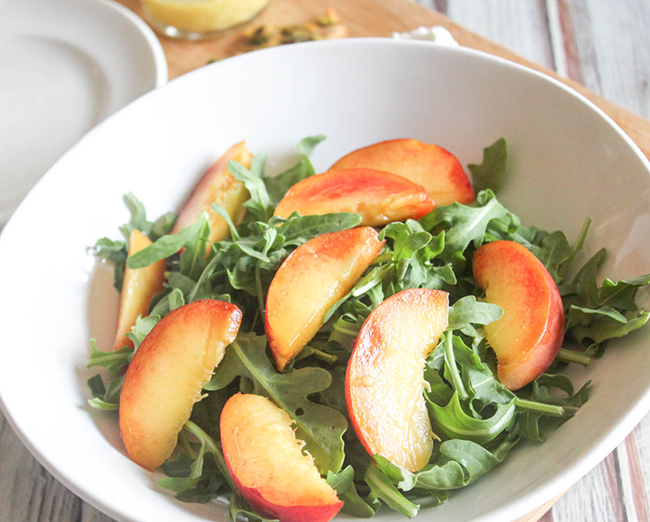 Arugula peach salad process 1