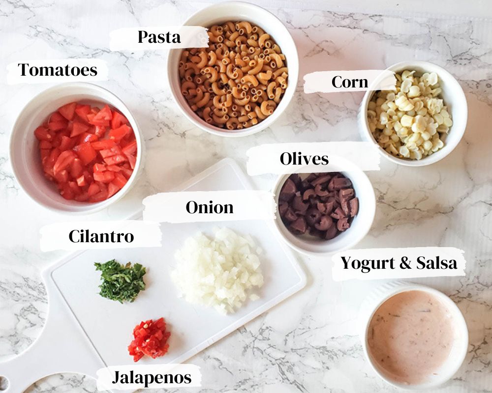 picture of ingredients to make mexican macaroni salad