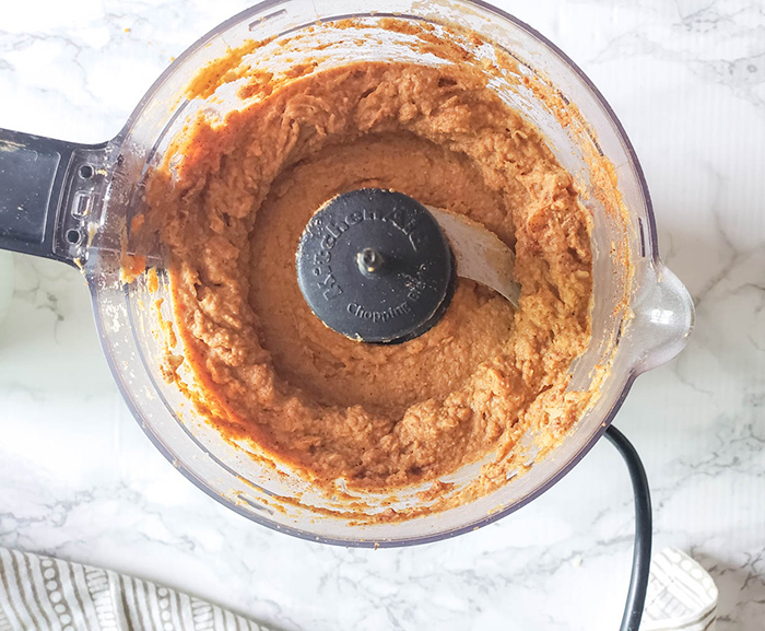 pumpkin pie hummus mixed up in a blender