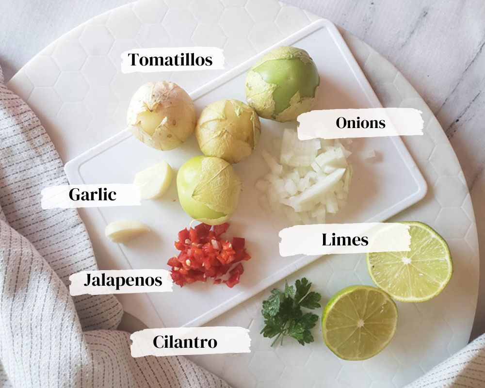 A photo of the ingredients needed to make salsa verde