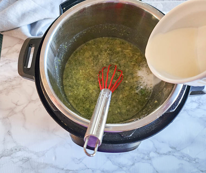 process milk pouring into soup in instant pot