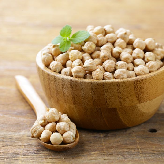 chickpeas in a bowl with a spoon