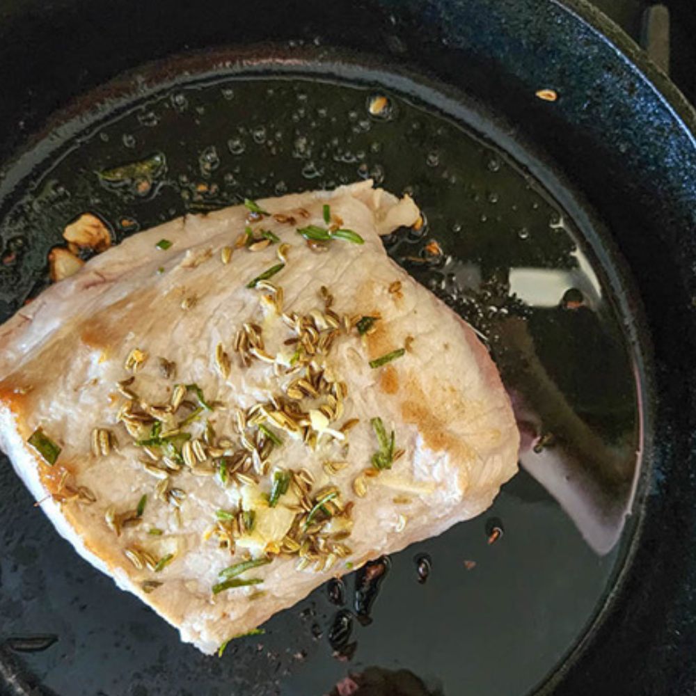 slow cooker apples and pork step 2, sear the meat