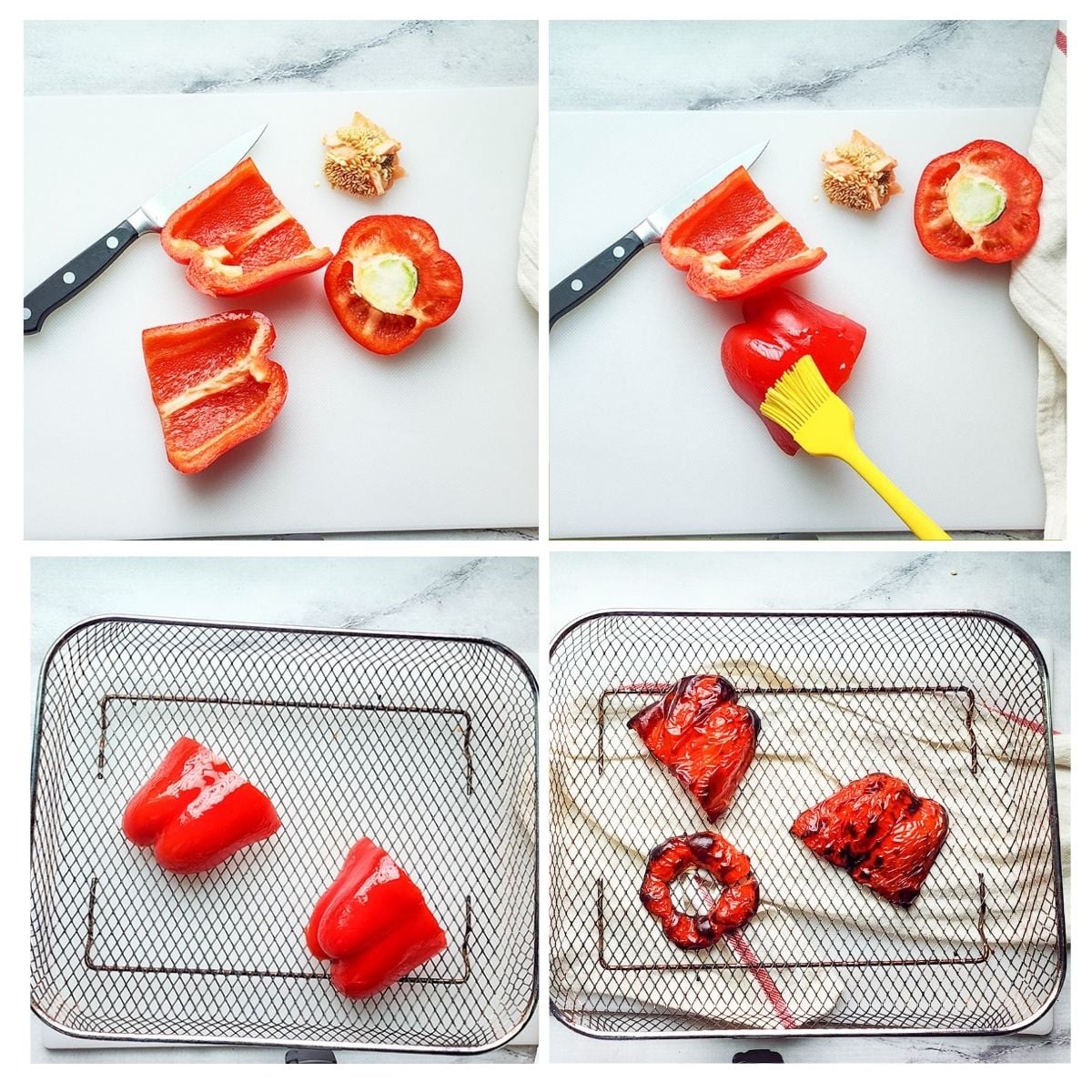4 process steps needed to make air fryer roasted peppers
