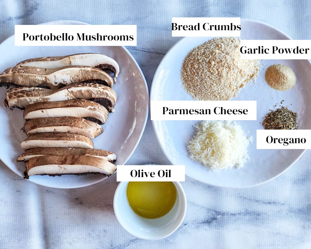 a picture of the ingredients needed to make air fryer mushroom fries