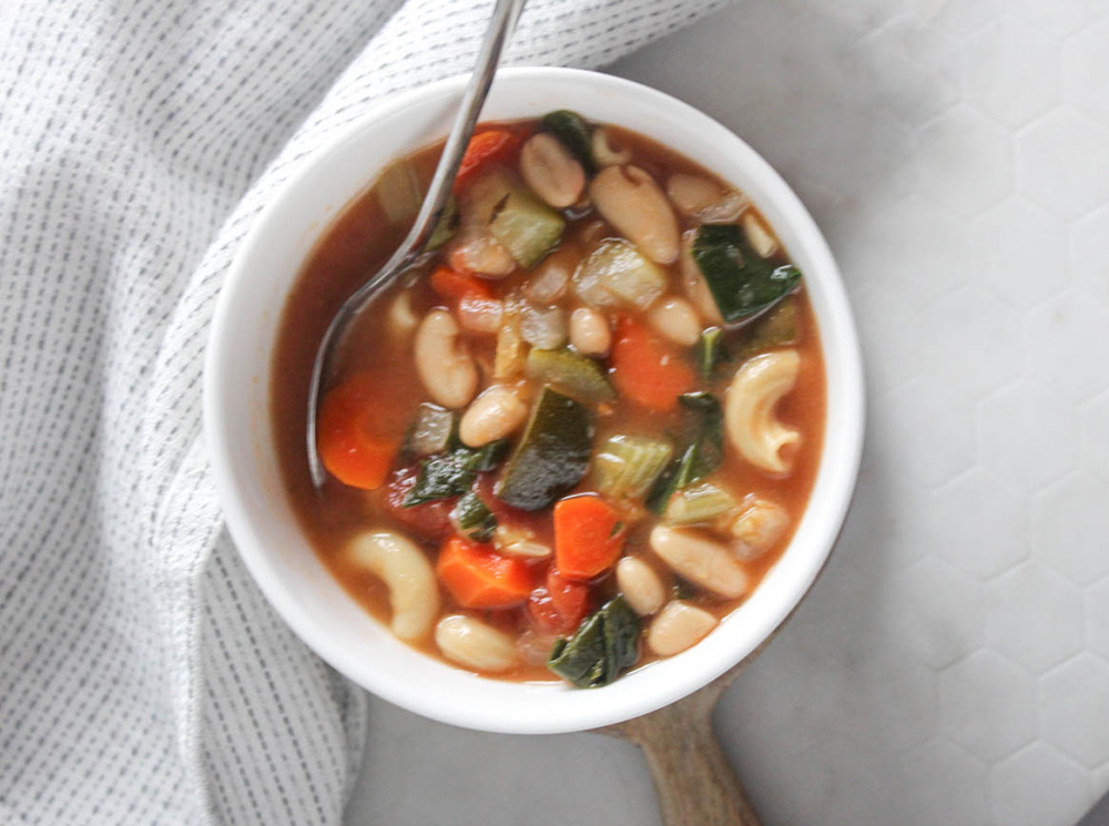 cooked soup overhead shot