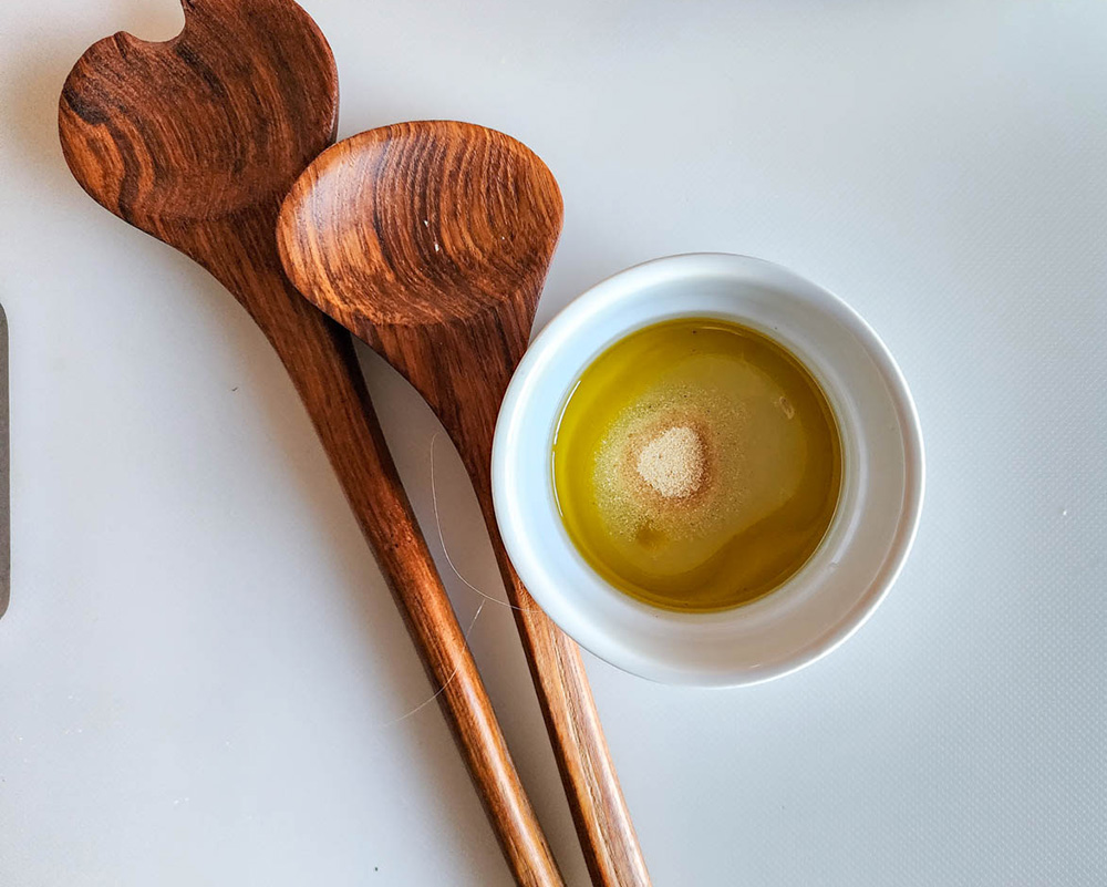 salad dressing in a bowl mixed