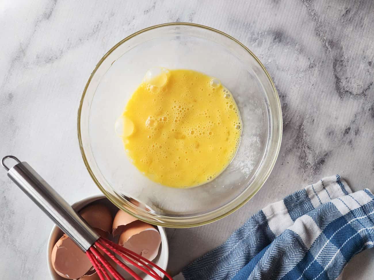 eggs whisked in a bowl