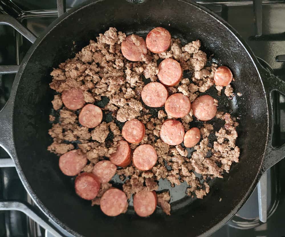 Meat cooking in a skillet