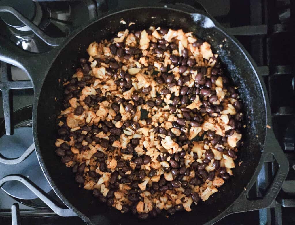 Cauliflower bean tacos process 3 cauliflower with beans in skillet