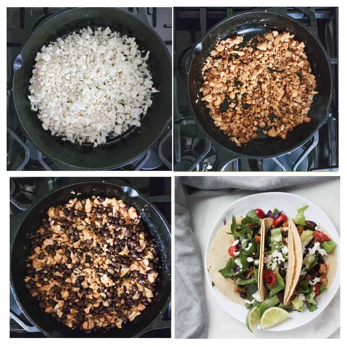 process steps for cauliflower and black bean tacos 
