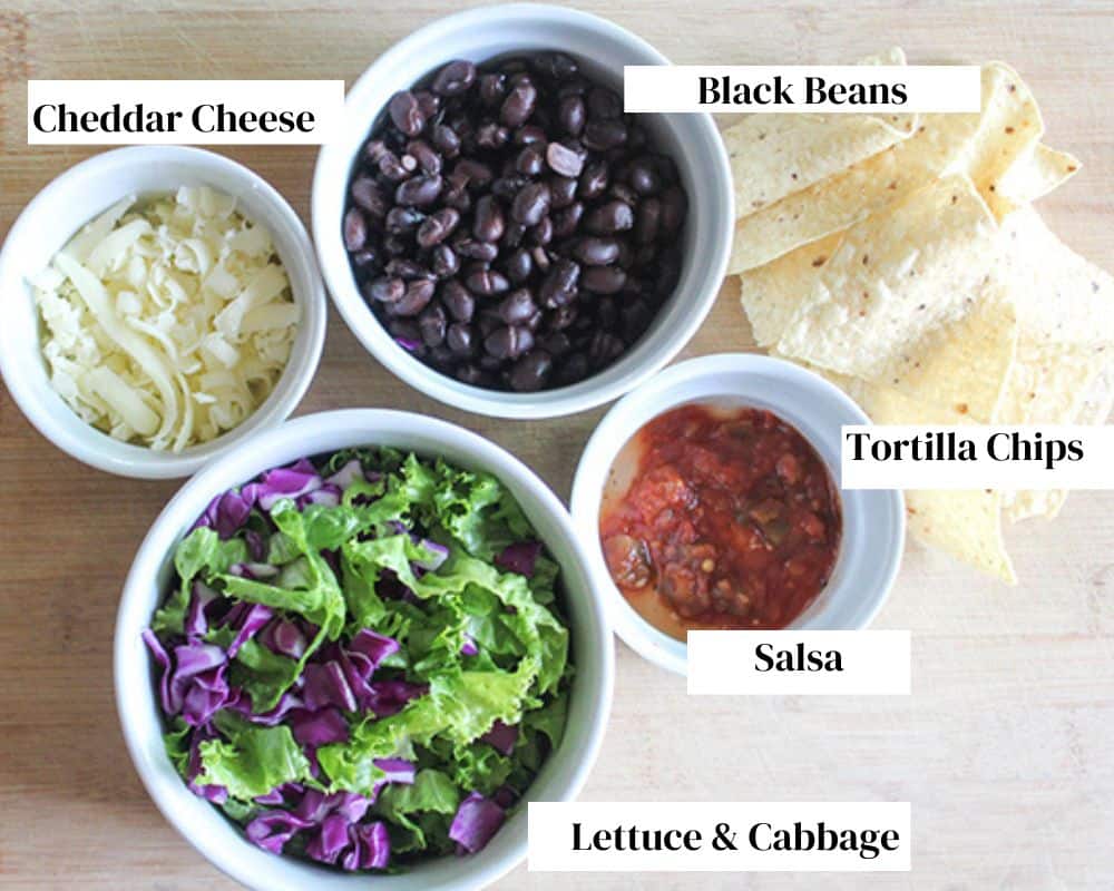 A picture of the ingredients needed to make sheet pan nachos