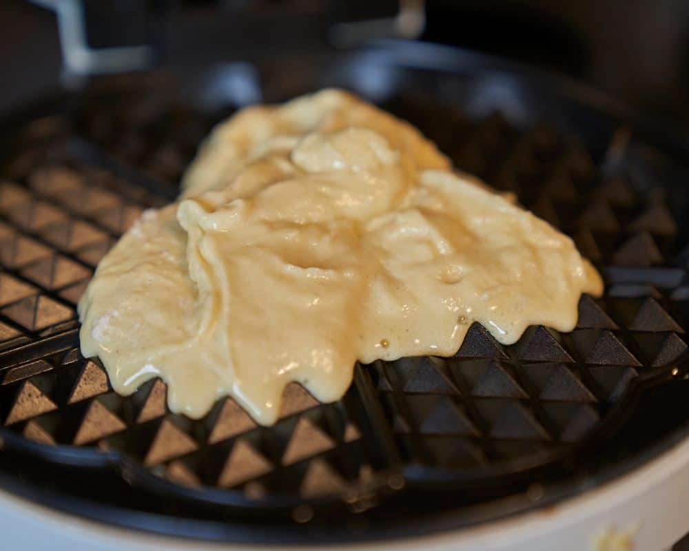 waffle batter on waffle iron