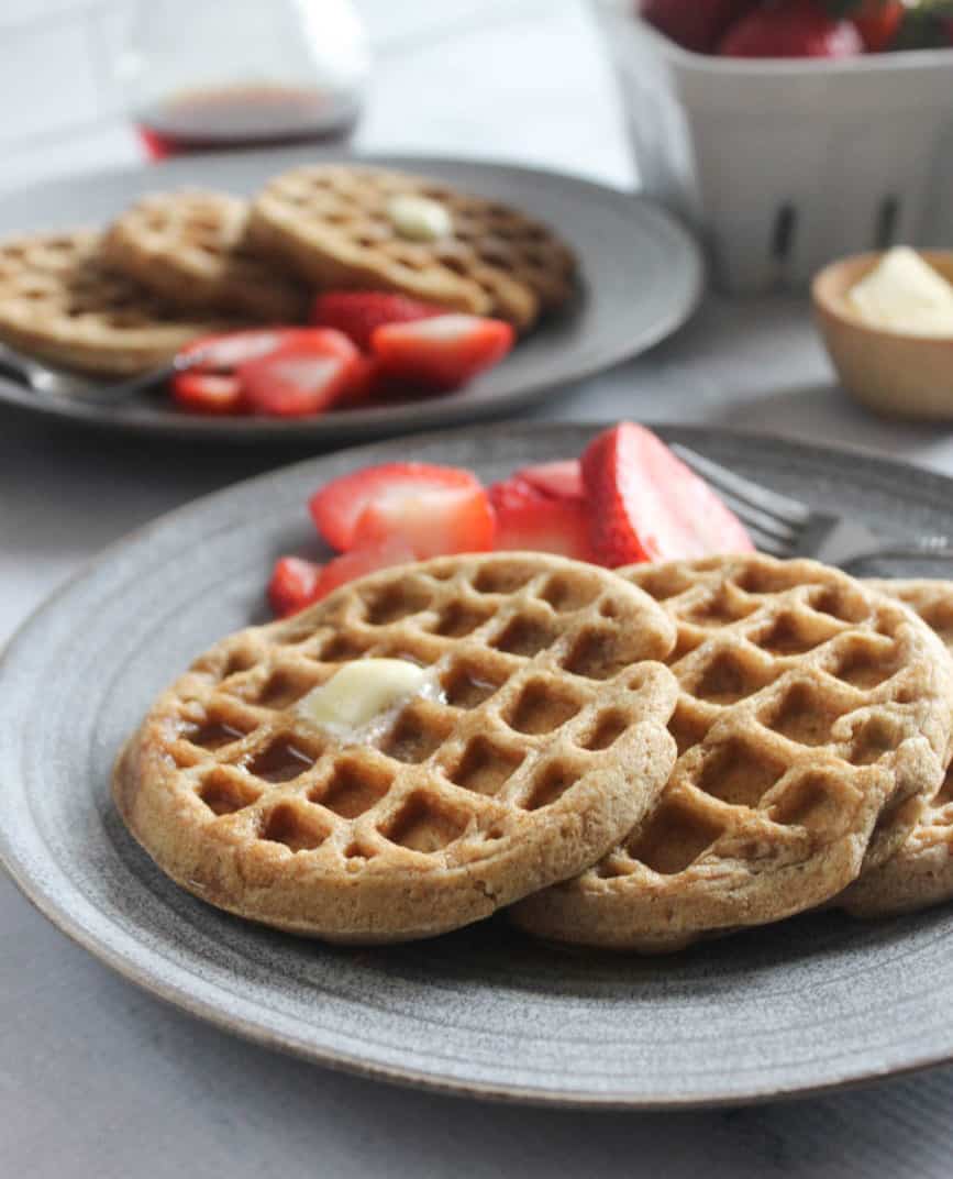 waffles on a plate with strawberries