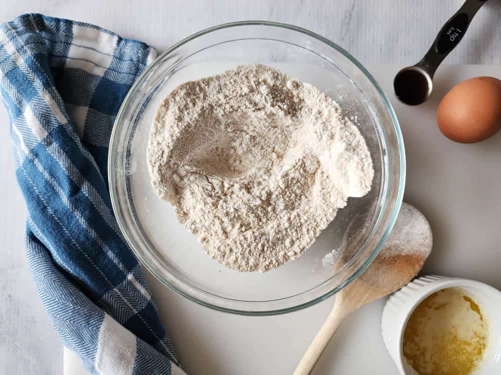 a picture of dry ingredients in a mixing bowl