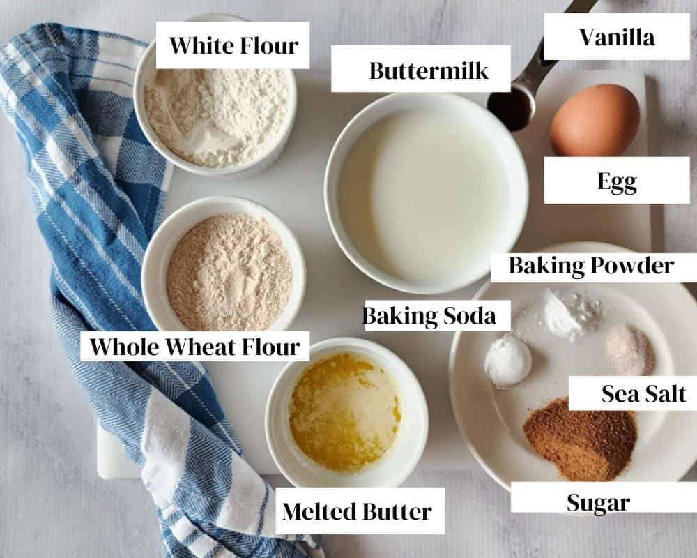 A picture of the ingredients needed to make waffles